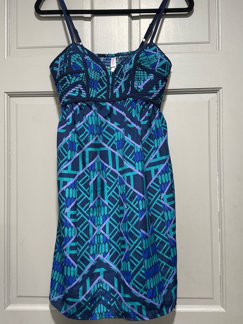 Xhilaration Blue & Teal Geometric Mini Dress